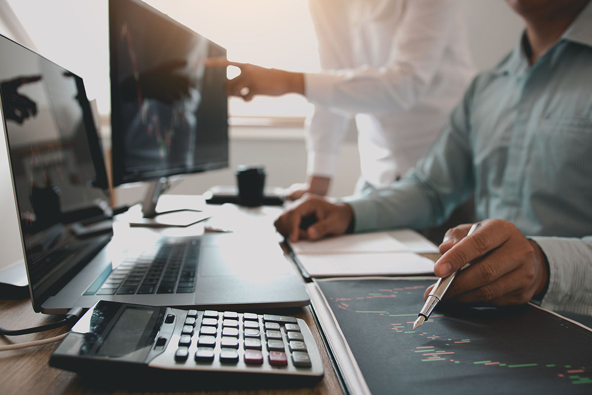 Investors analyzing stock data